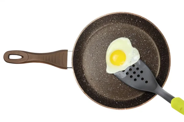 Fried Egg Non Stick Frying Pan Isolated White — Stock Photo, Image