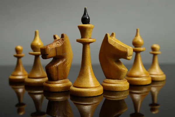 Vintage Ξύλινα Πιόνια Σκάκι Έννοια Επιχειρηματική Ηγεσία — Φωτογραφία Αρχείου