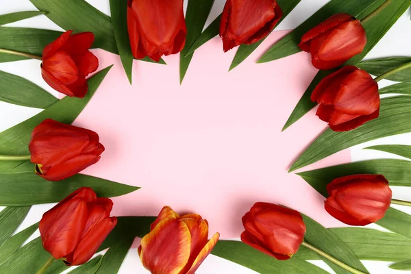 Mockup Tulip Flowers Pink Background — Stock Photo, Image