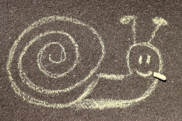 Snail Drawn Chalk Asphalt — Foto de Stock