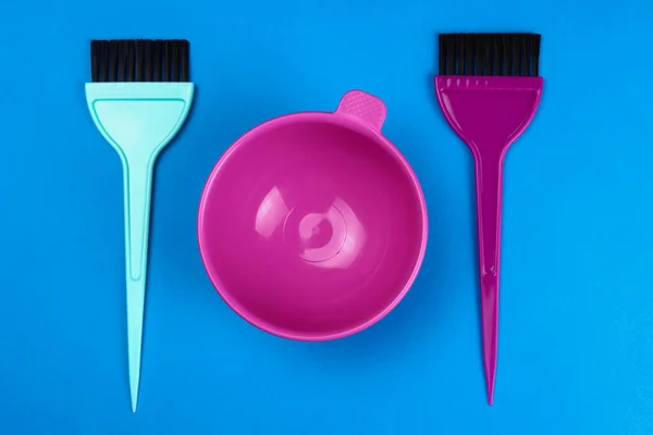 Kit Tinte Para Cabello Tazón Plástico Rosa Cepillos Color — Foto de Stock
