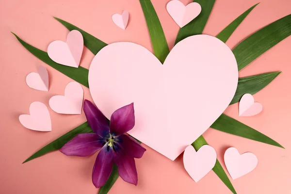 Love Wedding Mock Flowers Leaves Paper Shape Heart — Stock Photo, Image