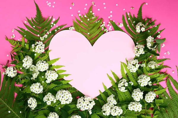 Empty Space Heart Background Green Leaves Tropic Love Summer Mock — Stock Photo, Image