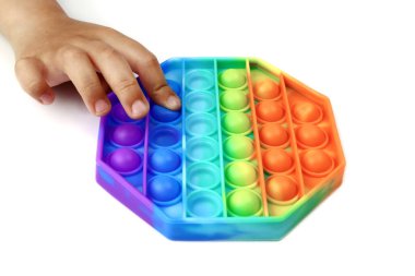 Patlat Gökkuşağı Baloncuk Fidget, el, trend oyuncak, beyaz izole