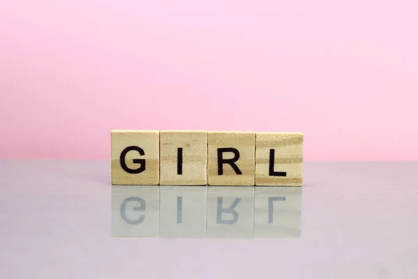 Word Girl Made Wooden Letters Pink Background — Stock Photo, Image