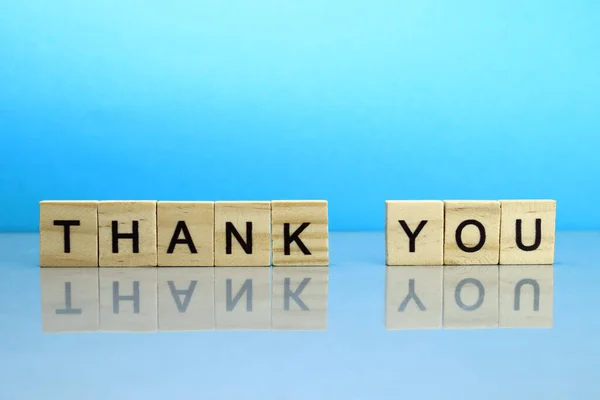 Thank You Inscription Made Wooden Blocks Blue Background — Stock Photo, Image