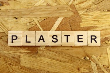 Devekuşu arka planındaki tahta bloklardan yapılmış kelime alçı