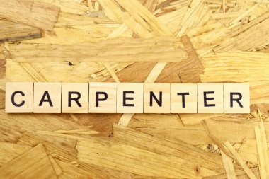 Carpenter devekuşu arka planındaki tahta bloklardan yapılmıştır.