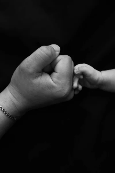 Father Holds Out Hand Child Black White — Stock Photo, Image