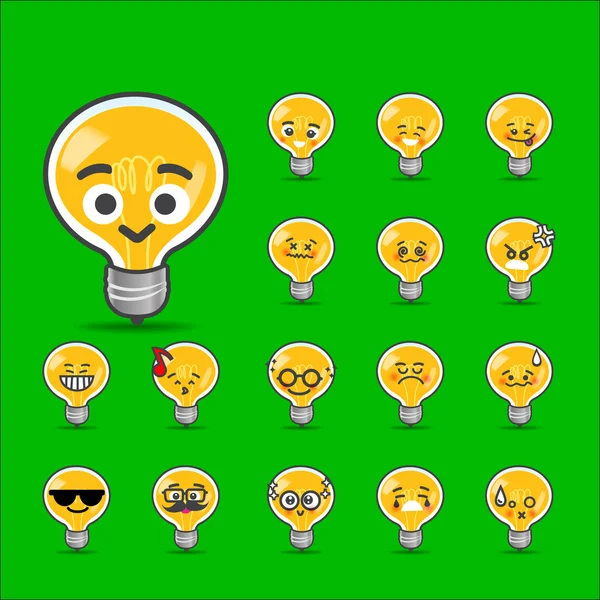 Koleksi emoticon yang berbeda bohlam kartun - Stok Vektor