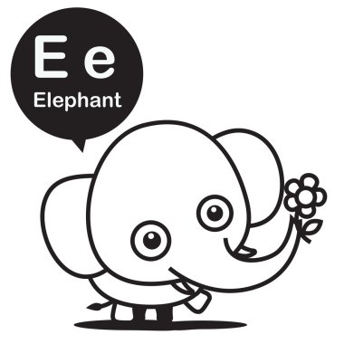 E Elephant karikatür ve çocuklar için alfabe öğrenme ve col