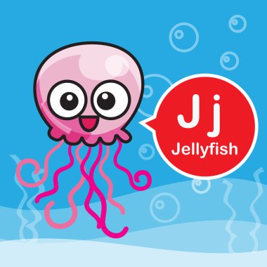 J Denizanası renk karikatür ve çocuklar için alfabe öğrenme 