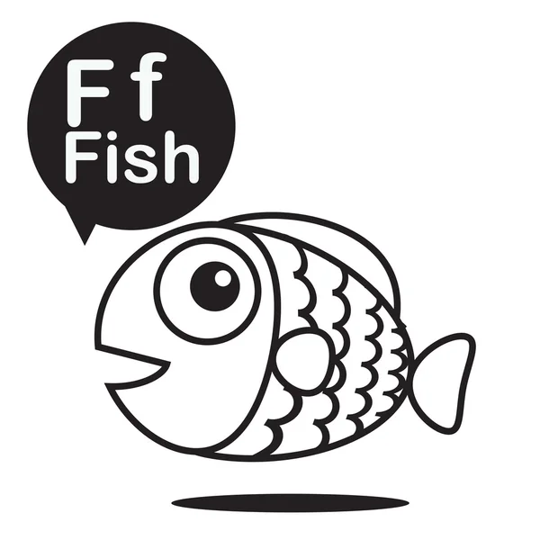 F Fish cartoon and alphabet for children to learning and colorin — Stock Vector