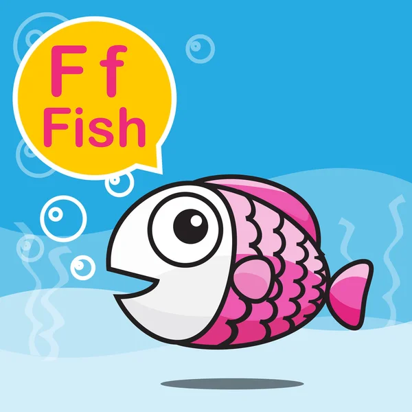 F Fish color cartoon and alphabet for children to learning vecto — Stock Vector