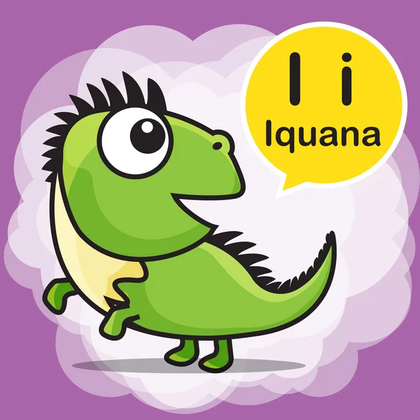 I Iguana bande dessinée couleur et alphabet pour les enfants à l'apprentissage vec — Image vectorielle