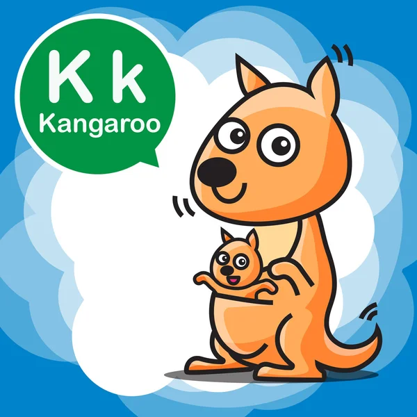 K 袋鼠彩色卡通和字母表为儿童学习 v — 图库矢量图片