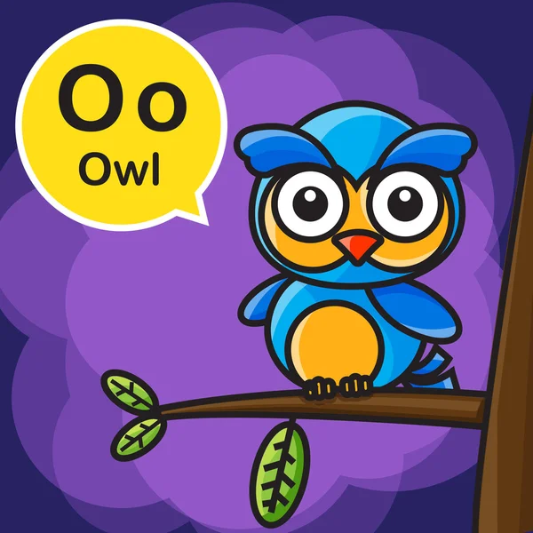 O Owl color cartoon and alphabet for children to learning vector — Stock Vector