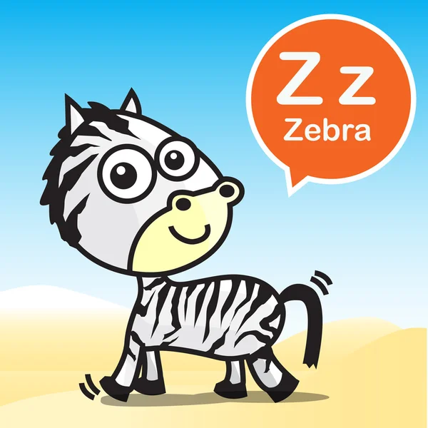 Z Zebra colore cartone animato e alfabeto per i bambini per imparare vecto — Vettoriale Stock