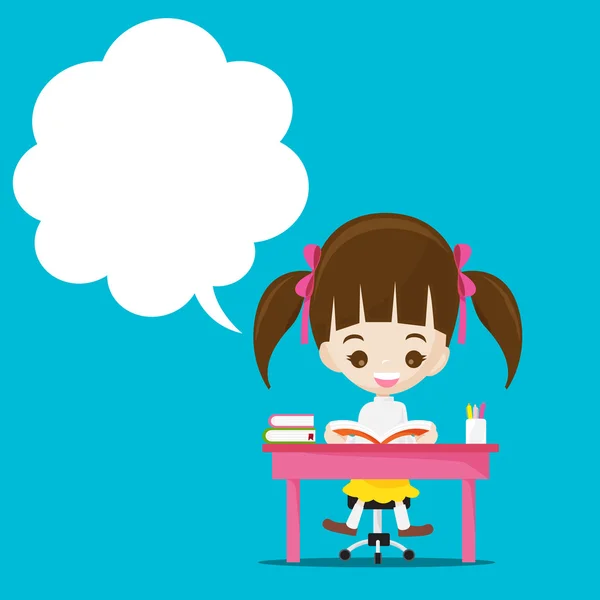 音声ポイント ・ ブランク copyspa と本を読んでかわいい女の子 — ストックベクタ