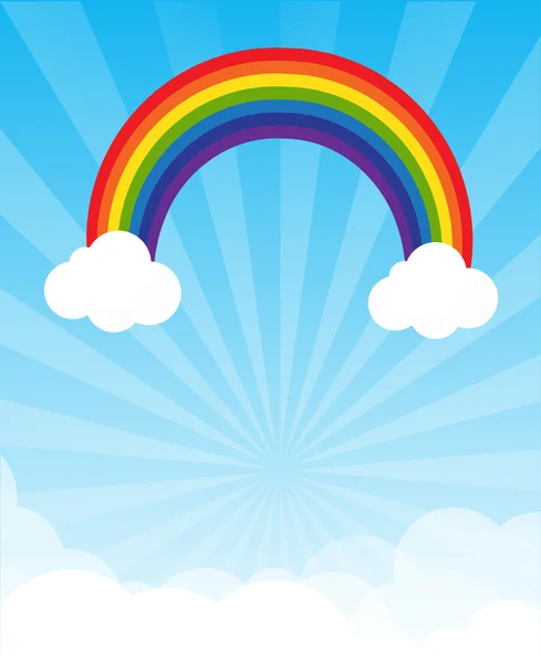 Sunburst e céu azul e fundo arco-íris com copyspace vect —  Vetores de Stock