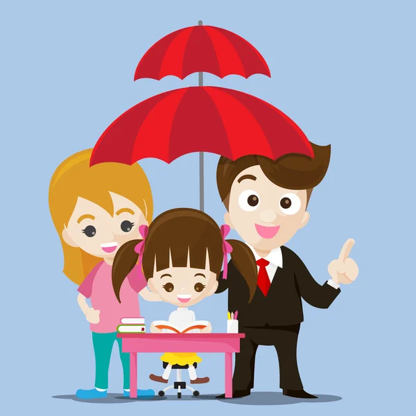 Familie beschermen concept business man cartoon glimlach en paraplu ik — Stockvector