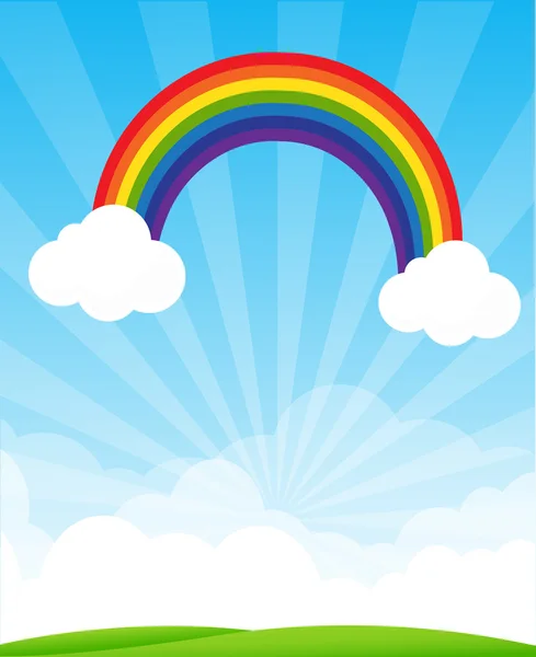 Rövid napsütés és kék ég és a rainbow háttér copyspace vect — Stock Vector