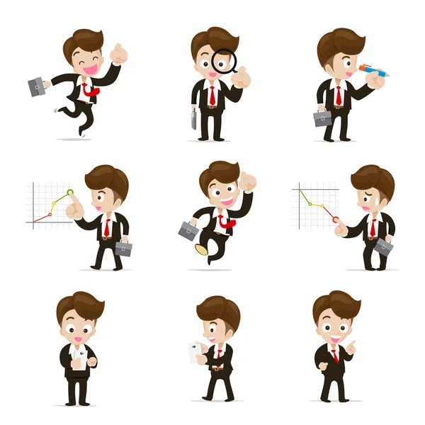 Set of 9 businessman in difference action vector illustration ep — Stock Vector