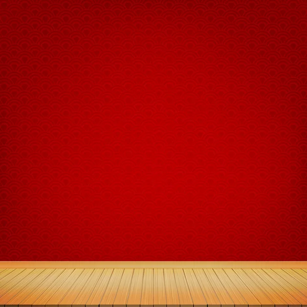 赤い中華風背景の空と茶色の木の床の部屋の wi — ストックベクタ