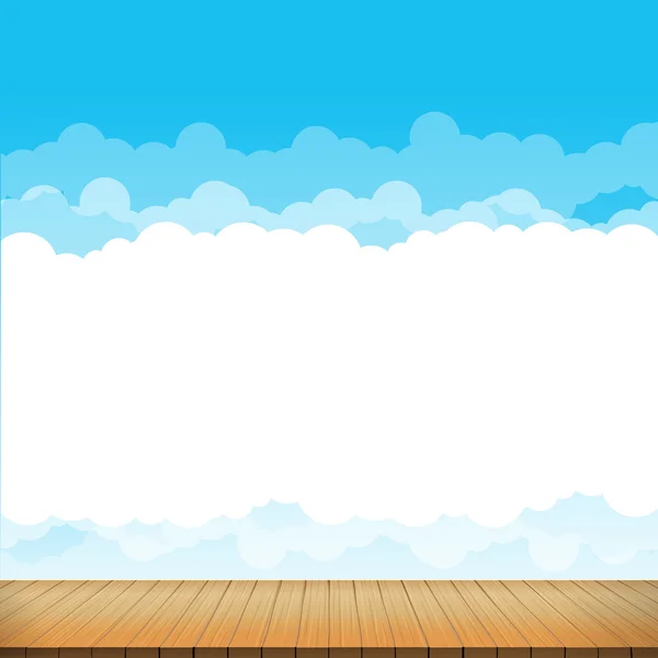 Hnědé dřevěné podlahy s modrou oblohu duhové pozadí prázdný prostor vtip — Stockový vektor