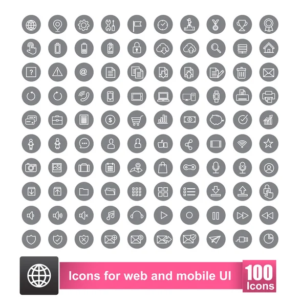 Conjunto de 100 icono con fondo para web y teléfono inteligente móvil u — Vector de stock