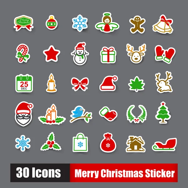 Colección de 30 pegatina feliz navidad iconos conjunto vector illust — Vector de stock