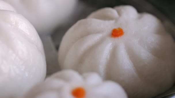 Dampende Bun Dim Sum Hete Pot Selectieve Focus Ondiepe Scherptediepte — Stockvideo