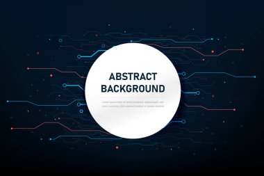 Karanlık arkaplanda bağlantı çizgisi ve nokta elemanı olan soyut arka plan elektronik devre kartı, fütüristik ve ağ konsepti, vektör illüstrasyonu