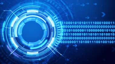 3D görüntüleme arayüzü sığ alan etkisi derinliği, koyu ve tahıl işlemeli gelecekteki siber kavramı