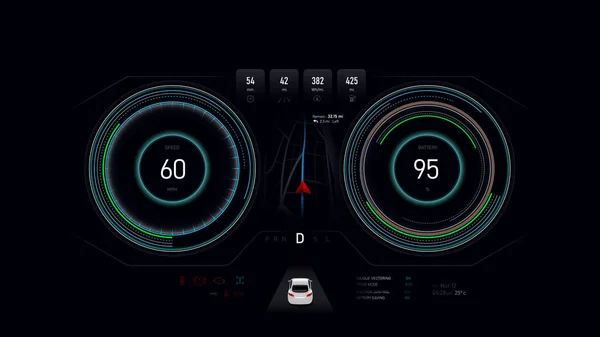Přístrojová Deska Elektrické Vozidlo Tachometr Futuristický Automobilový Koncept Vektorová Ilustrace — Stockový vektor