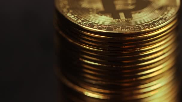 Ένας Σωρός Από Χρυσό Bitcoin Χρήματα Crypto Νόμισμα Τεχνολογία Blockchain — Αρχείο Βίντεο