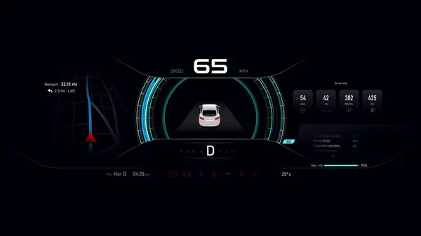 Car Dashboard Electric Vehicle Speedometer Futuristic Automobile Concept Vector Illustration — Stock Vector