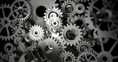 Takım çalışması başarısı ve teknoloji konsepti için, alan derinliği ile 3D Rending metal dişli çarklı döndürme