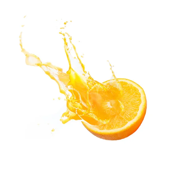 Deslice Mitad Fresca Fruta Naranja Madura Con Agua Salpicada Jugo —  Fotos de Stock