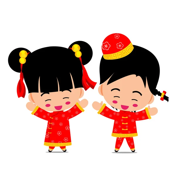 Chinese boy and girl for new year design and decoration on the w — Stock Vector