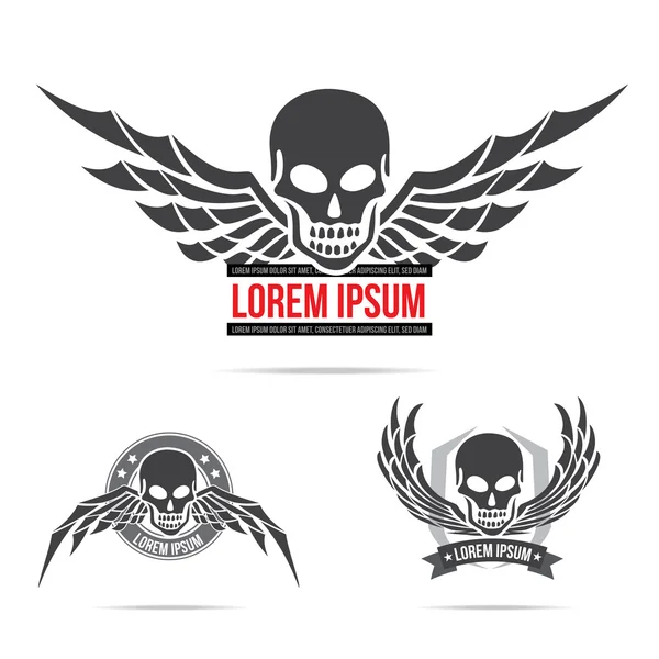 Skeleton skull with wing logo emblem vector illustration element — Stock Vector