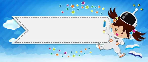 空间儿童卡通和云和蓝色背景 002 — 图库矢量图片