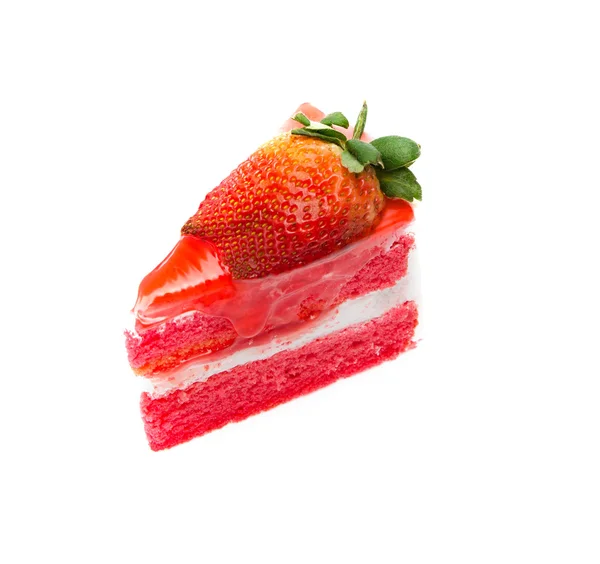 Fraise morceau de gâteau sur fond blanc — Photo