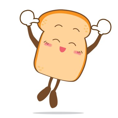 Bread-12 Isolated happy smile jumping Slice of bread cartoon clipart