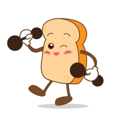 Bread-08 Isolated happy smile stronger Slice of bread cartoon clipart