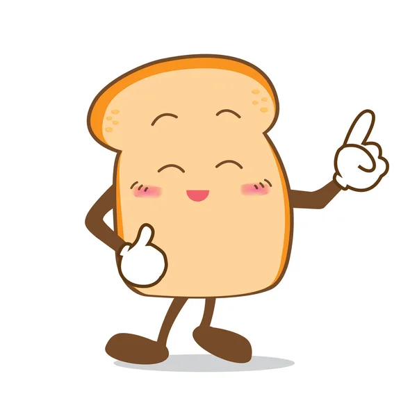 Pão-09 Isolado feliz sorriso apontar dedo fatia de pão cartoo — Vetor de Stock