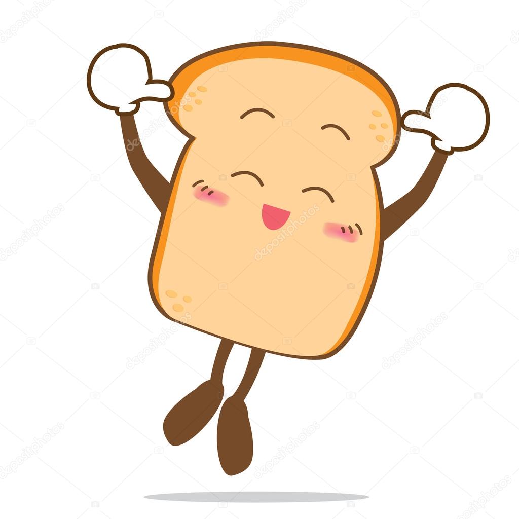 Bread-12 Isolated happy smile jumping Slice of bread cartoon