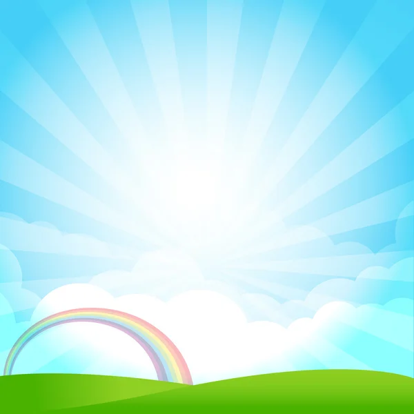 Naturaleza Cielo azul sunburst espacio de copia y greenfiel Fondo 001 — Vector de stock