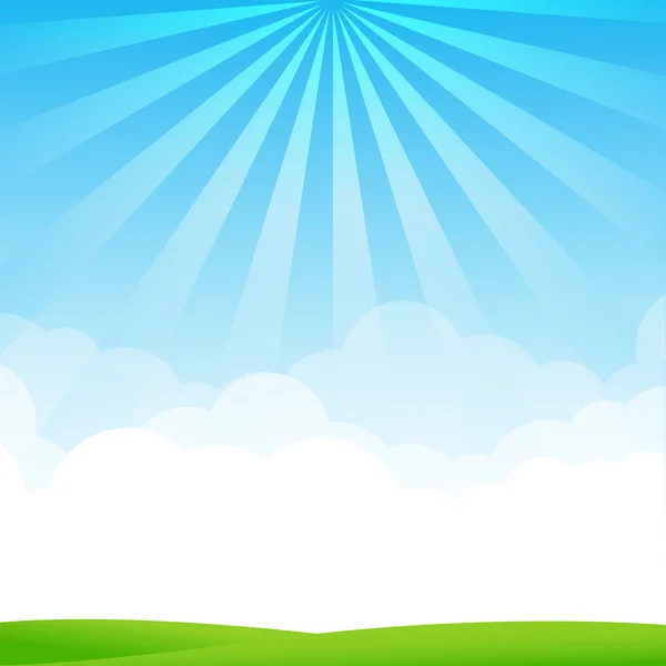 Doğa mavi gökyüzü sunburst kopya alanı ve greenfiel arka plan 002