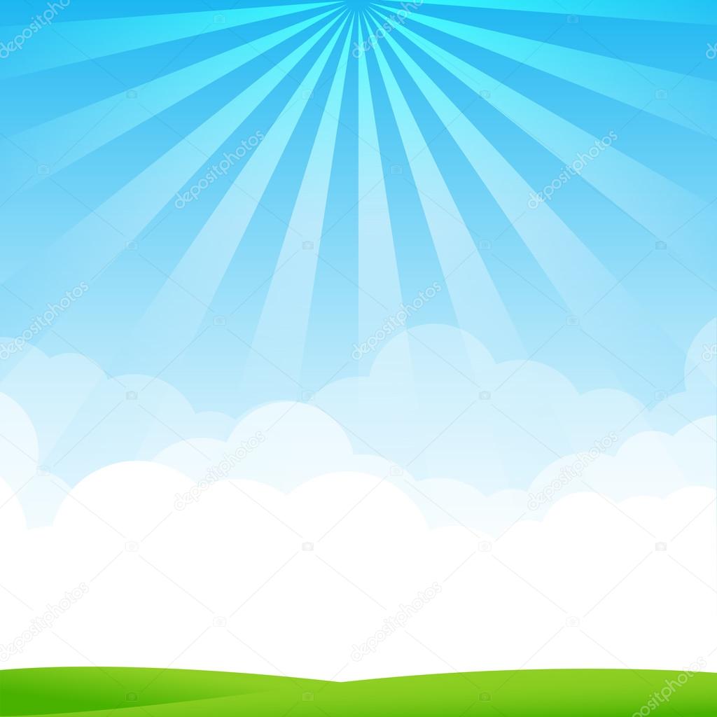 Nature Blue sky sunburst copy space and greenfiel Background 002